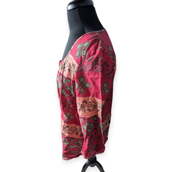 Bob Timberlake Bohemian Red & Peach Patterned Tunic Blouse Size Large - Picture 5 of 15
